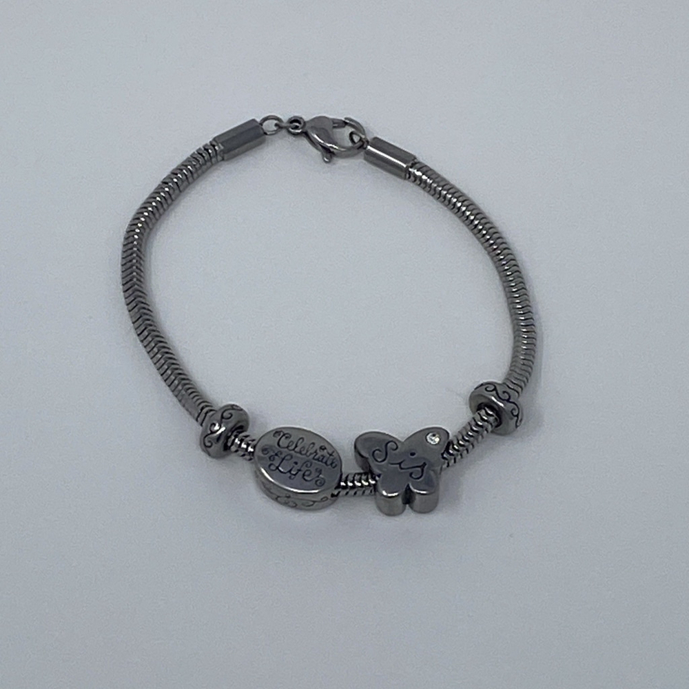 HALLMARK Connections Celebrate Life Sis Sister 7" Stainless Bracelet Butterfly